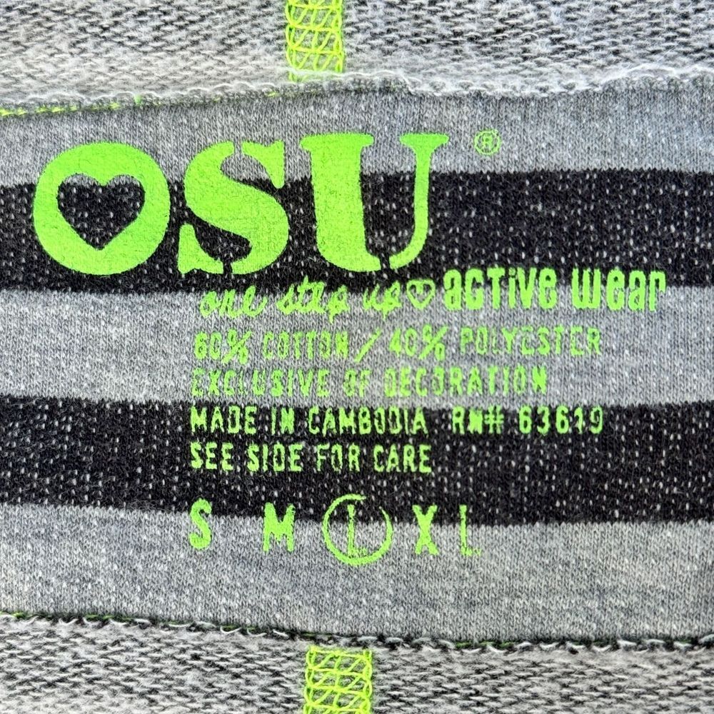 One Step Up Sweater Womens L Gray Black Striped Lime Green Drawstring Y2K - Picture 4 of 11